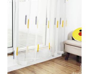 Beydodo Rideaux Voilage Blanc à Oeillets, Rideau Semi Transparent Salon 137x214cm Voilage Polyester Uni Blanc avec Blé Brodé, Lot de 2