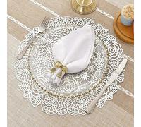 Beydodo Set de Table Imperméable Lot de 6, Set de Table en PVC Anti Tache 38 cm, Napperon pour Cuisine Fleurs de Rose Creuses Forme de Fleurs de Rose