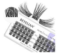 BEYELIAN Faux Cils Individuel, C Curl Extension de Cils 48 Pcs 0.07mm 10-16mm Mixed DIY Cluster Lashes Réutilisables Bande transparente pour usage personnel à la maison (Twin Flowers)