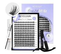 BEYELIAN Faux Cils Individuel Kit with 144 Pcs D+ DIY Cluster Lashes kit extension cils pour usage personnel à la maison (Luxury 0.07 Mix Black Band)