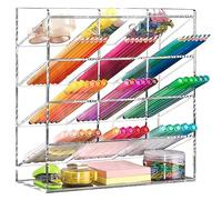 BEYGORM Acrylic Vertical Marker Organizer for 150 Markers,Angled Pen Holders Desktop Organization,Clear Large Stationary Pencil Holder for Desk,Art Supply Storage Organizers for School Supplie