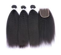 Beyla 3 Boules Tissage Bresilien en lot avec Closure Meches Tête avec un Tissage Perruque Frontale Yaki Human Hair for femme (888+8)