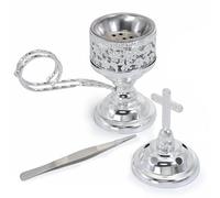 BEYLAB Brûleur d'encens, Support encensoir au Charbon de Bois, Porte-encens Bakhoor, idéal pour l'aromathérapie, Le Yoga et Le Spa, la Maison et l'église chrétienne - Argent