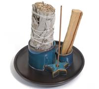 BEYLAB Porte-encens 4 en 1 Star Design Bol d'encens en céramique pour Tout encens, bâtons d'encens, Support Palo Santo, Sauge Blanche, cônes d'encens, Bougies