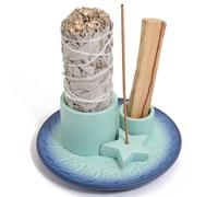 BEYLAB Porte-encens 4 en 1 Star Design Bol d'encens en céramique pour Tout encens, bâtons d'encens, Support Palo Santo, Sauge Blanche, cônes d'encens, Bougies