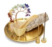 BEYLAB Porte-encens 6 Chakras Cristal guérison des 5 en 1 Laiton Bol d'encens 14 cm pour Tout encens, bâtonnets d'encens, Porte-Sauge Blanche, cônes, Yoga, méditation, Zen, décoration intérieure