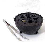 BEYLAB Porte-encens en Fonte avec Couvercle Forme Fleur Lotus, Support Polyvalent pour Tout bâton d'encens, cône, résines, décoration Zen Japonaise Traditionnelle, aromathérapie et Pleine Conscience