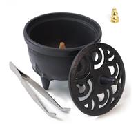 BEYLAB Porte-encens en Fonte avec Couvercle Forme Fleur Lotus, Support Polyvalent pour Tout bâton d'encens, cône, résines, décoration Zen Japonaise Traditionnelle, aromathérapie et Pleine Conscience