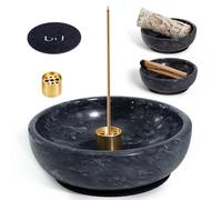 BEYLAB Porte-encens en marbre naturel, porte-encens pour bâtonnets et encens à reflux, porte-encens en bâtonnet fait à la main, idéal pour la purification, la combustion d'encens, la décoration - Noir
