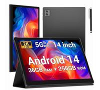 BEYNIVAN Tablette 14 Pouces Android 15 Tablette Tactile avec 5G WiFi,36Go+256Go/11580mAh/20W/13+8MP/Octa-Core/Face ID/TÜV/GMS/BT5.0/GPS/Tablette avec étui,Noir