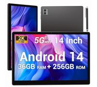 BEYNIVAN Tablette 14 Pouces Android 15 Tablette Tactile avec 5G WiFi,36Go+256Go/11580mAh/20W/13+8MP/Octa-Core/Face ID/TÜV/GMS/BT5.0/GPS/Tablette avec étui,Gris