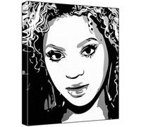 Beyonce Knowles Peinture acrylique sur toile encadrée profonde (60 x 50 x 1,8 cm) 3 couleurs Noir/gris/blanc