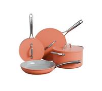 Ciarra Beyond - Batterie de Cuisine - Set de 7 Pcs - Poêle à Frire 26cm - Sauteuse 28cm/4.2L- Cocotte 24cm/5.9L - Casserole 20cm/ 2.8L - Revêtement Antiadhésif - Tous Feux dont Induction-Orange Orange