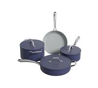 Ciarra Beyond - Batterie de Cuisine - Set de 7 Pièces - Poêle à Frire 26cm - Sauteuse 28cm/4.8L- Cocotte 24cm/6.8L - Casserole 20cm/ 3.3L - Revêtement Antiadhésif - Tous Feux dont Induction-Bleu Bleu