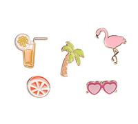 Beyond Broche / Pin's en Métal - Lot de 5 - Palmier Cocktail Lunettes de Soleil Flamant Rose, Émail, Sans pierre.