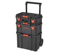 beyond by BLACK+DECKER BLACK+DECKER BDST60500APB Système de rangement empilable - Ensemble de 3 pièces (petite boîte à outils profonde et sac à roulettes)