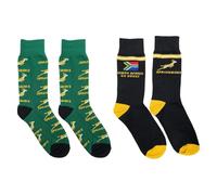 Beyond Happy Lot de 2 paires de chaussettes de supporter de l'équipe de rugby Springboks d'Afrique du Sud - Unisexe - Coton majoritaire