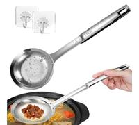 Beyonddraw Fine Mesh Stainless Steel Colander Spoon, Kitchen 304 Stainless Steel Extra Fine Mesh Strainer with Long Handle, Skimmer Spoon Strainer for Oil Filter Skimming Grease and Foam (L)
