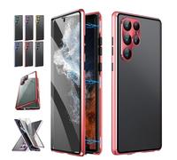 Beyonddraw Magnetic Tempered Glass Double-Sided Phone Case for Samsung, Anti-Peep Full-Cover Magnetic Metal Protective Cover, for Samsung S21-25 Series (S25Ultra,Privacy/Red)