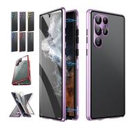 Beyonddraw Magnetic Tempered Glass Double-Sided Phone Case for Samsung, Anti-Peep Full-Cover Magnetic Metal Protective Cover, for Samsung S21-25 Series (S22Ultra,HD/Purple)