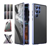 Beyonddraw Magnetic Tempered Glass Double-Sided Phone Case for Samsung, Anti-Peep Full-Cover Magnetic Metal Protective Cover, for Samsung S21-25 Series (S24plus,Privacy/Blue)