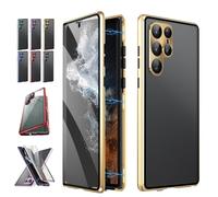 Beyonddraw Magnetic Tempered Glass Double-Sided Phone Case for Samsung, Anti-Peep Full-Cover Magnetic Metal Protective Cover, for Samsung S21-25 Series (S25Ultra,Privacy/Yellow)
