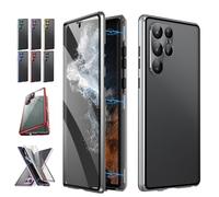 Beyonddraw Magnetic Tempered Glass Double-Sided Phone Case for Samsung, Anti-Peep Full-Cover Magnetic Metal Protective Cover, for Samsung S21-25 Series (S24plus,HD/Silver)