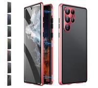 Beyonddraw Magnetic Tempered Glass Double-Sided Phone Case for Samsung, Beyonddraw Anti-Peep Full-Cover Magnetic Metal Protective Cover, for Samsung S21-25 Series (Red,S22plus)