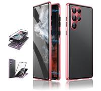 Beyonddraw - Magnetic Tempered Glass Double-Sided Phone Case for Samsung Galaxy S25, S24, S23, S22, S21 Series (S21plus/S21+,Red)