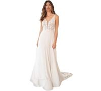 Beyonddress Femmes Dentelle Appliques Robe de mariée Robes de mariée à manches longues Col en V Bureau civil Mode de mariée Robes de mariée, Ivoire 05, 36