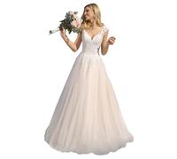 Beyonddress Femmes Dentelle Appliques Robe de mariée Robes de mariée à manches longues Col en V Bureau civil Mode de mariée Robes de mariée, Ivoire 15, 40