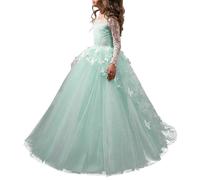 Beyonddress Robe de communion à manches longues pour fille avec motif papillon, aqua, 11-12 ans