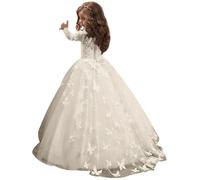 Beyonddress Robe de demoiselle d'honneur pour mariage à manches longues Pageant Prom Robe pour anniversaire de fille, ecru, 6 ans