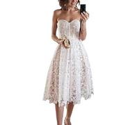 Beyonddress Robe de mariée courte en dentelle pour femme - Manches longues - Appliques - Mode civil - Robe de mariée, ivoire 07, 44