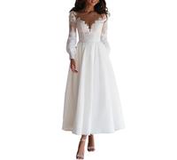 Beyonddress Robe de mariée courte en dentelle pour femme - Manches longues - Appliques - Mode civil - Robe de mariée, Blanc 06, 36