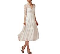 Beyonddress Robe de mariée courte en dentelle pour femme - Manches longues - Appliques - Mode civil - Robe de mariée, 42