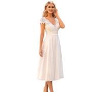 Beyonddress Robe de mariée courte en dentelle pour femme - Manches longues - Appliques - Mode civil - Robe de mariée, 44