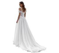 Beyonddress Robe de mariée élégante en tulle pour femme avec dentelle longue et paillettes - Col en V - Sans manches, Blanc 06, 46