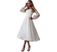 Beyonddress Robes de mariée pour femme en tulle et dentelle - Robes de mariée élégantes - courtes - avec appliques - robe de mariage midi pour cérémonie laïque, 36