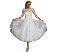 Beyonddress Robes de mariée femmes tulle dentelle élégantes courtes appliques mairie midi robes de mariée, Blanc 11., 36