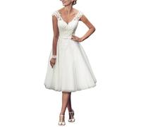 Beyonddress Robe de mariée en dentelle pour femme - Élégante et courte - Appliques - Mode civil - Robe de mariée, Ivoire 22, 38