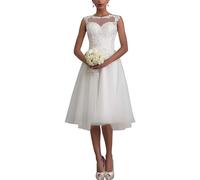 Beyonddress Robe de mariée en dentelle pour femme - Élégante et courte - Appliques - Mode civil - Robe de mariée, Blanc 21, 44