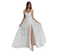 Beyonddress Robe de mariée en dentelle pour femme - Longue et élégante - Appliques - Mode civil - Robe de mariée, Blanc 02., 36