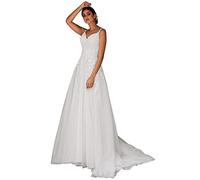 Beyonddress Robe de mariée en dentelle pour femmes Robes de mariée col en V Appliques Bureau d'enregistrement, Robes de mariée, Blanc 15, 54