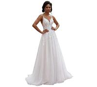 Beyonddress Robe de mariée longue en dentelle pour femme - Manches longues - Appliques - Style civil - Robe de mariée, 36