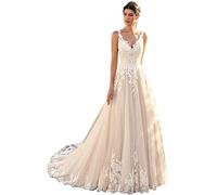 Beyonddress Robe de mariée longue en dentelle pour femme - Manches longues - Appliques - Style civil - Robe de mariée, 40