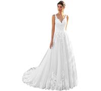 Beyonddress Robe de mariée longue en dentelle pour femme - Manches longues - Appliques - Style civil - Robe de mariée, 44