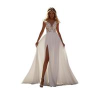 Beyonddress Robe de mariée sirène pour mariée Tulle Appliques en dentelle Robe de mariée Longue Robe de soirée Plage, D-ivoire, 48