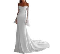 Beyonddress Robe de mariée sirène pour mariée Tulle Appliques en dentelle Robe de mariée Longue Robe de soirée Plage, I-blanc, 38
