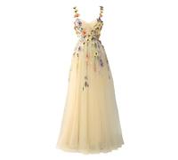Beyonddress Robe de soirée 3D avec broderie en tulle pour femme, A-Champagne, 38
